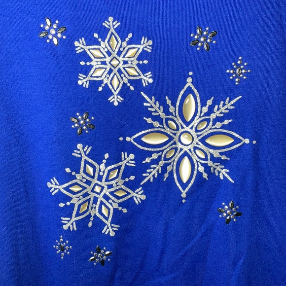Karen Scott Women's Holiday Snowflake Blue Long Sleeve Shirt Size Large - Picture 2 of 5